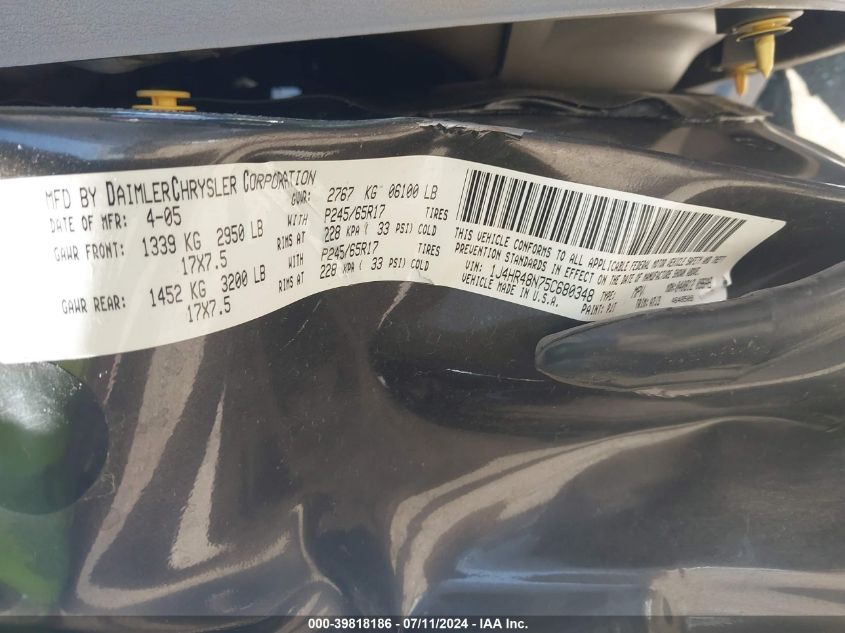 2005 Jeep Grand Cherokee Laredo VIN: 1J4HR48N75C680348 Lot: 39818186