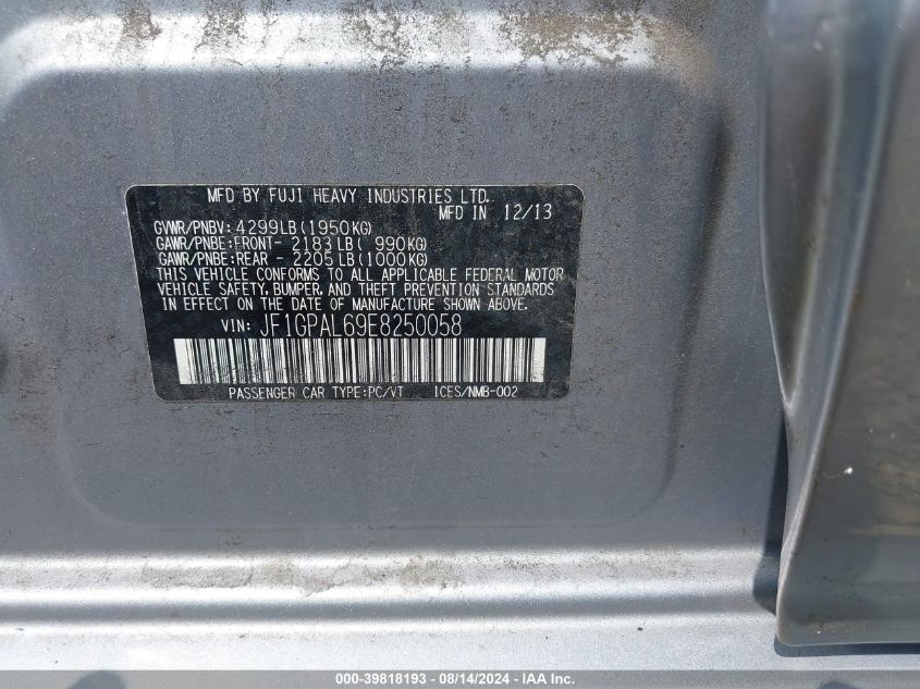 2014 Subaru Impreza 2.0I Sport Premium VIN: JF1GPAL69E8250058 Lot: 39818193