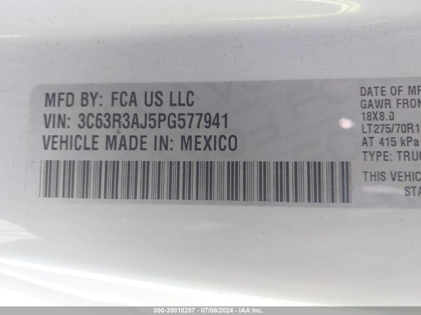 2023 Ram 3500 Tradesman Regular Cab 4X4 8' Box VIN: 3C63R3AJ5PG577941 Lot: 39818287