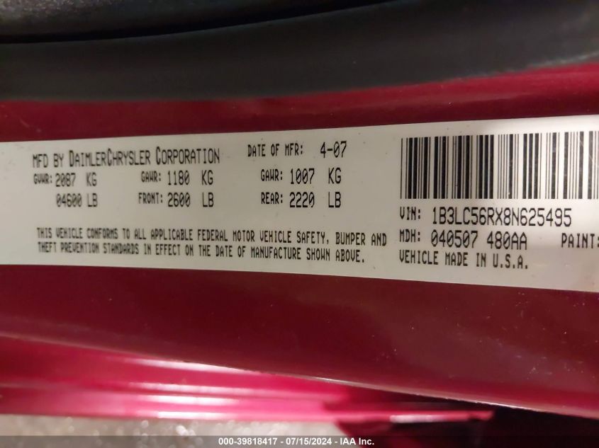 2008 Dodge Avenger Sxt VIN: 1B3LC56RX8NG25495 Lot: 39818417