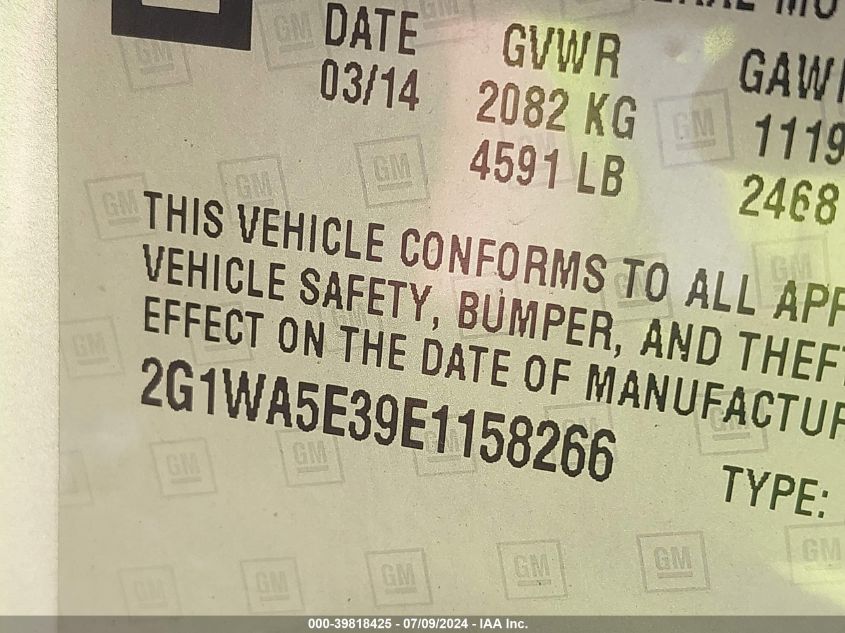 2014 Chevrolet Impala Limited Ls VIN: 2G1WA5E39E1158266 Lot: 39818425