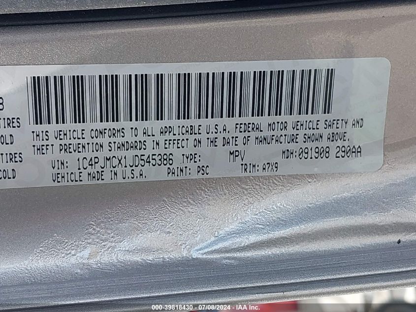 2018 Jeep Cherokee Latitude 4X4 VIN: 1C4PJMCX1JD545386 Lot: 39818430