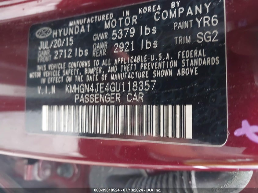 2016 HYUNDAI GENESIS 3.8 - KMHGN4JE4GU118357