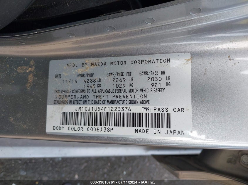 2015 MAZDA MAZDA6 I SPORT - JM1GJ1U54F1223376