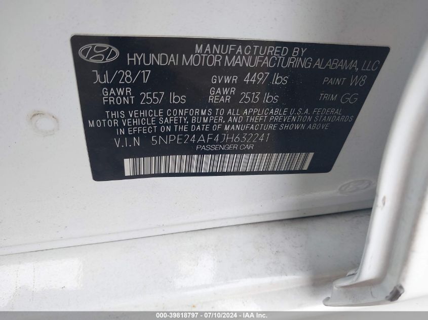 2018 HYUNDAI SONATA SE - 5NPE24AF4JH632241