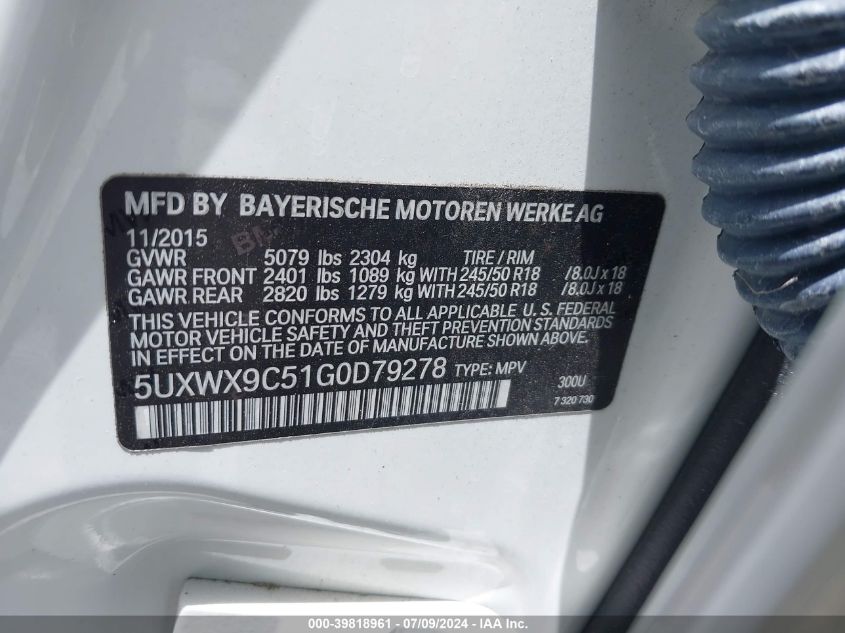 5UXWX9C51G0D79278 2016 BMW X3 xDrive28I