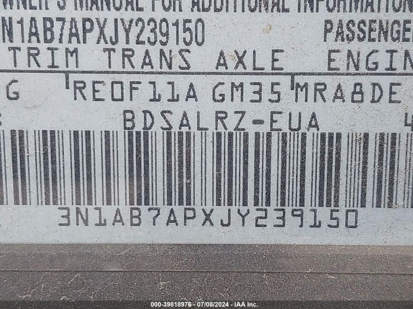 2018 Nissan Sentra Sr VIN: 3N1AB7APXJY239150 Lot: 39818976