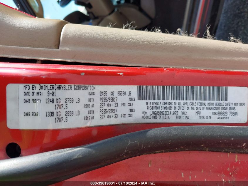 2002 Jeep Grand Cherokee Limited VIN: 1J4GW58N22C141075 Lot: 39819031