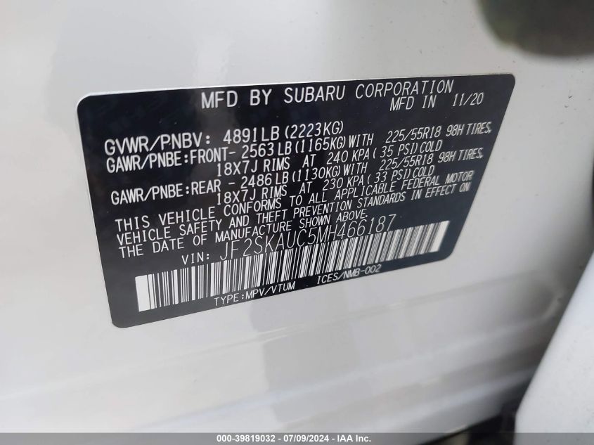 2021 SUBARU FORESTER LIMITED - JF2SKAUC5MH466187