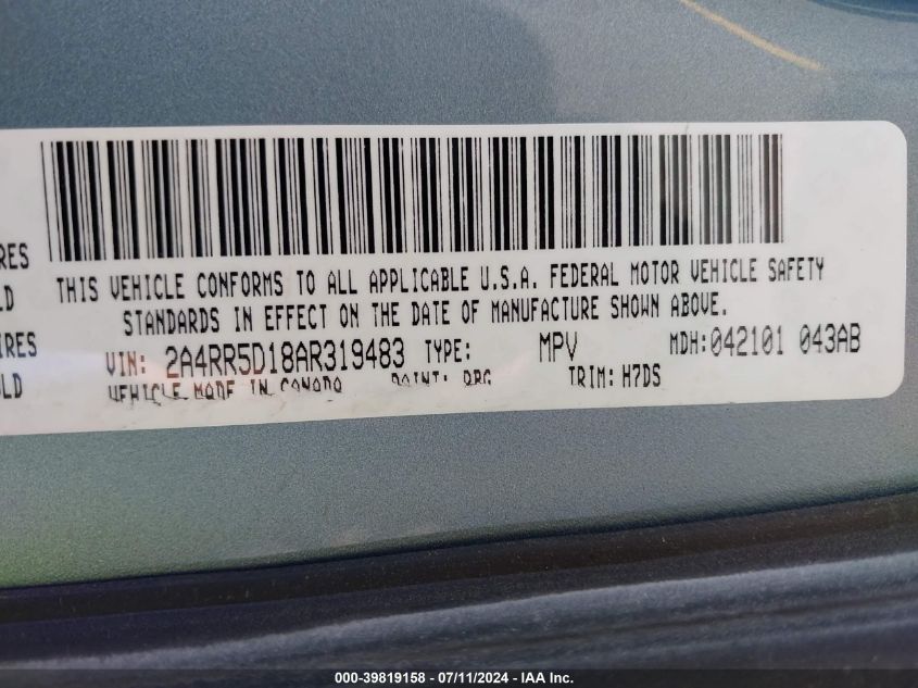 2010 Chrysler Town & Country Touring VIN: 2A4RR5D18AR319483 Lot: 39819158