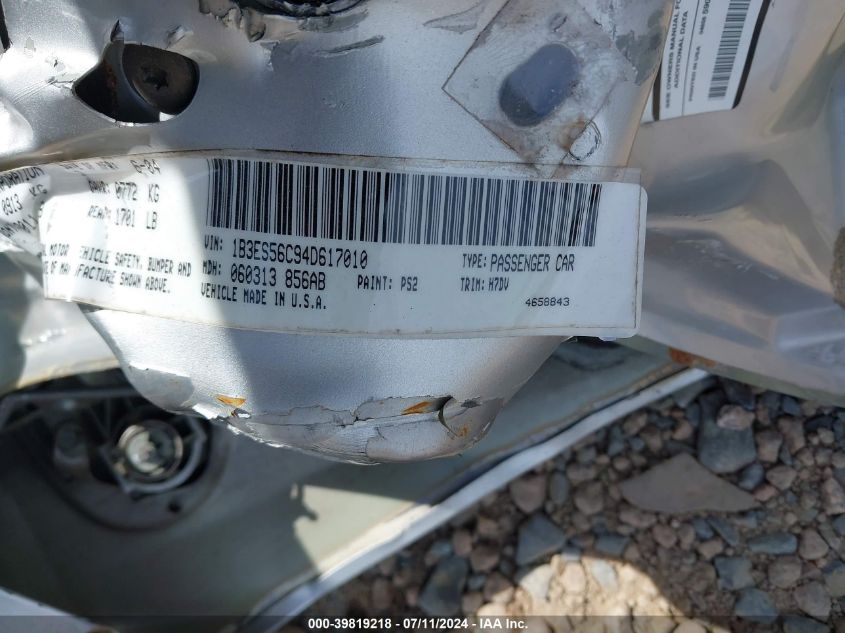 2004 Dodge Neon Sxt VIN: 1B3ES56C94D617010 Lot: 39819218