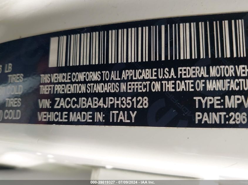 2018 Jeep Renegade Sport VIN: ZACCJBAB4JPH35128 Lot: 39819327