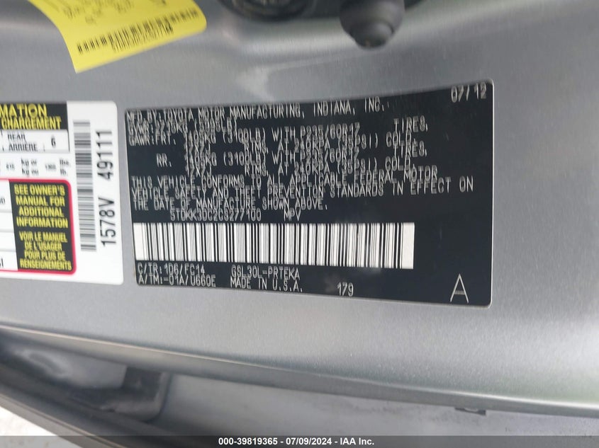 2012 Toyota Sienna Le V6 8 Passenger VIN: 5TDKK3DC2CS277100 Lot: 39819365