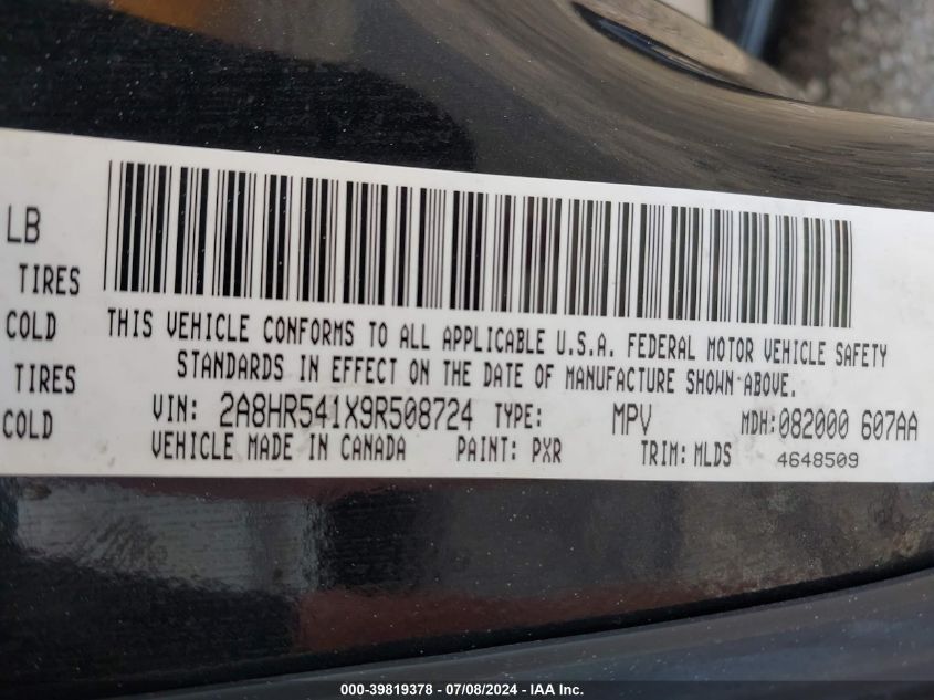 2009 Chrysler Town & Country Touring VIN: 2A8HR541X9R508724 Lot: 39819378