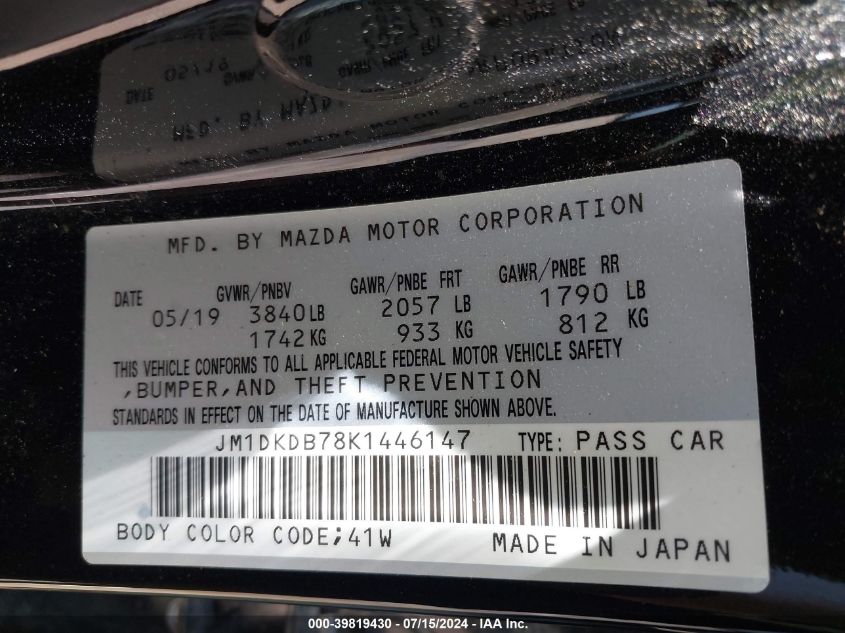 2019 Mazda Cx-3 Sport VIN: JM1DKDB78K1446147 Lot: 39819430