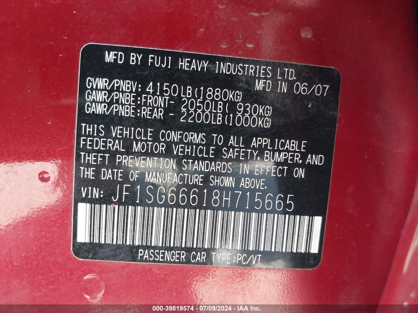 2008 Subaru Forester Sports 2.5X VIN: JF1SG66618H715665 Lot: 39819574