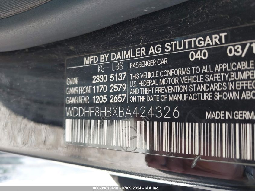 2011 Mercedes-Benz E 350 350 4Matic VIN: WDDHF8HBXBA424326 Lot: 39819618