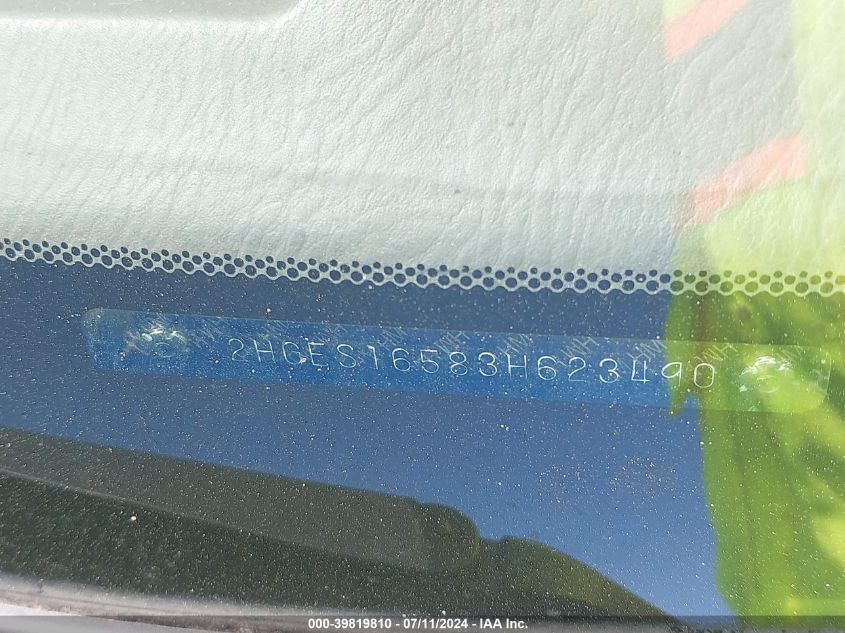 2003 Honda Civic Lx VIN: 2HGES16583H623490 Lot: 39819810