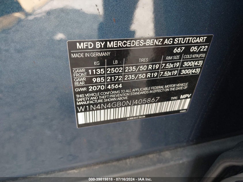 2022 MERCEDES-BENZ GLA 250 2.0L I-4 DI, DOHC, V(VIN: W1N4N4GB0NJ405867