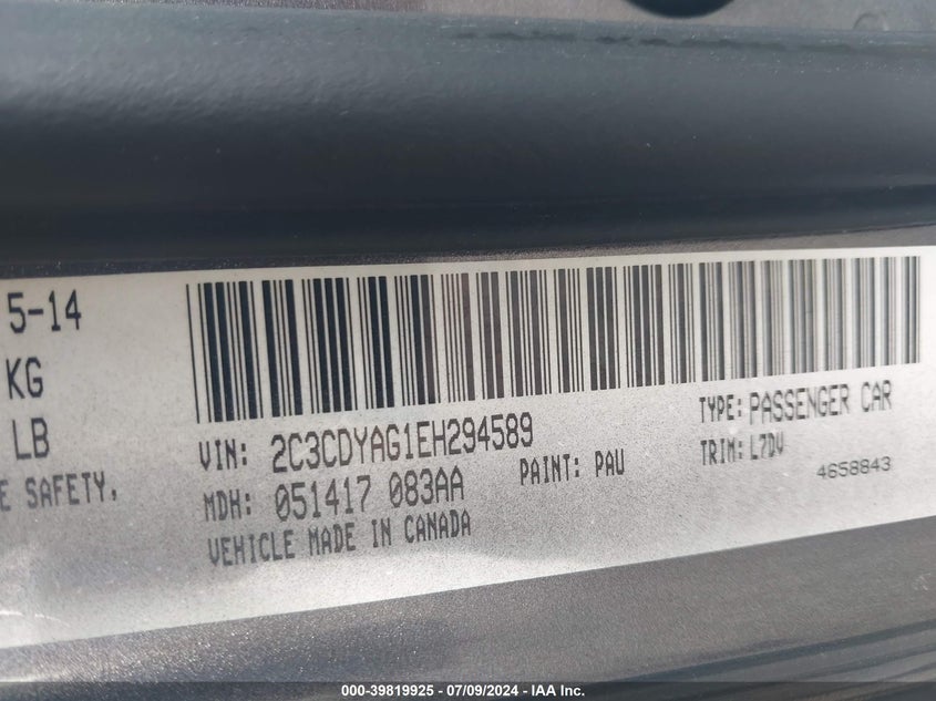 2014 Dodge Challenger Sxt VIN: 2C3CDYAG1EH294589 Lot: 39819925