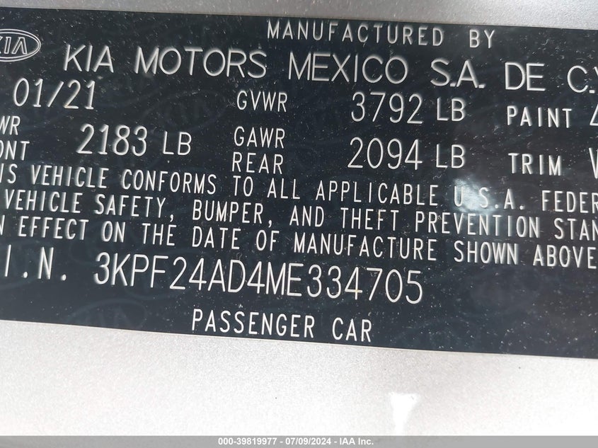2021 KIA FORTE LXS - 3KPF24AD4ME334705