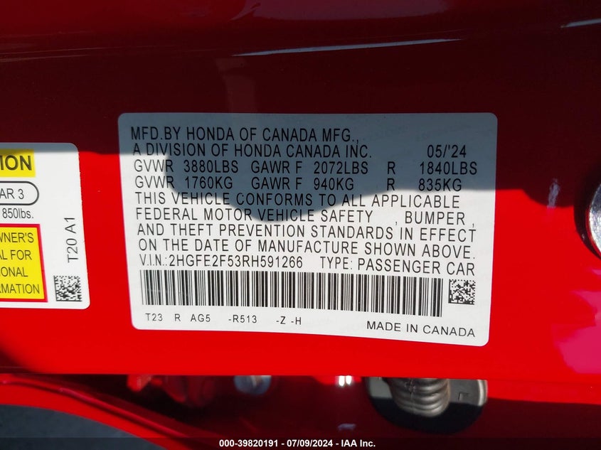 2024 HONDA CIVIC SPORT - 2HGFE2F53RH591266