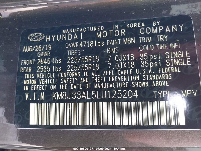 2020 HYUNDAI TUCSON LIMITED - KM8J33AL5LU125204