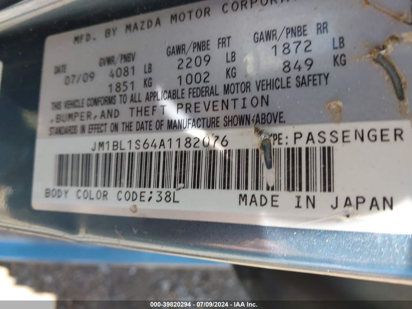 2010 Mazda Mazda3 S Grand Touring VIN: JM1BL1S64A1182076 Lot: 39820294