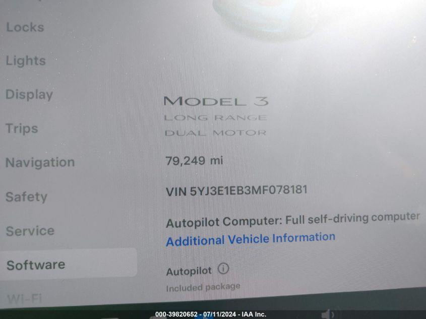 2021 TESLA MODEL 3 LONG RANGE DUAL MOTOR ALL-WHEEL DRIVE - 5YJ3E1EB3MF078181