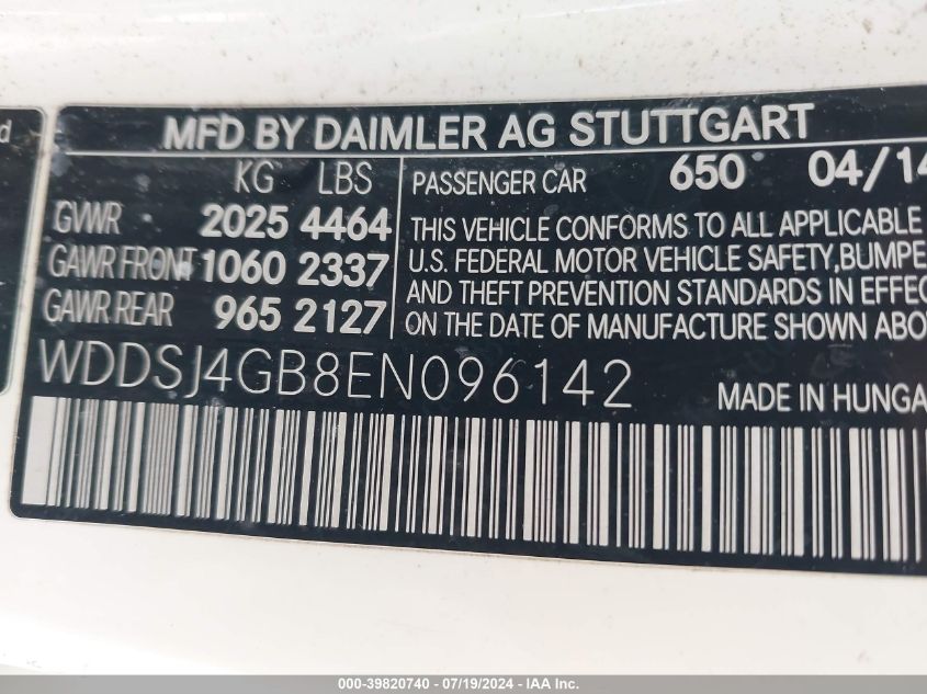 2014 Mercedes-Benz Cla 250 4Matic VIN: WDDSJ4GB8EN096142 Lot: 39820740