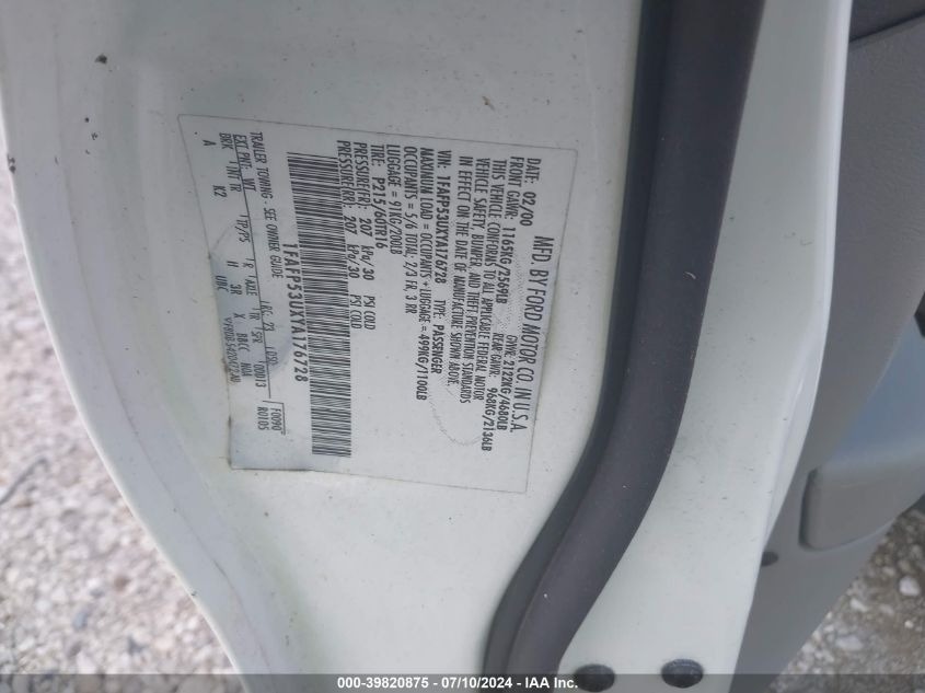 2000 Ford Taurus Se VIN: 1FAFP53UXYA176728 Lot: 39820875