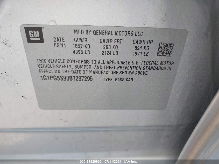 2011 Chevrolet Cruze 2Lt VIN: 1G1PG5S90B7287295 Lot: 39820900