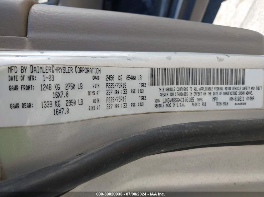 2004 Jeep Grand Cherokee Laredo/Columbia/Freedom VIN: 1J4GW48S64C106185 Lot: 39820935