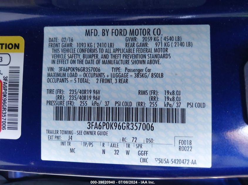 2016 FORD FUSION TITANIUM - 3FA6P0K96GR357006