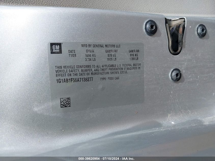 2010 Chevrolet Cobalt Ls VIN: 1G1AB1F56A7138277 Lot: 39820954
