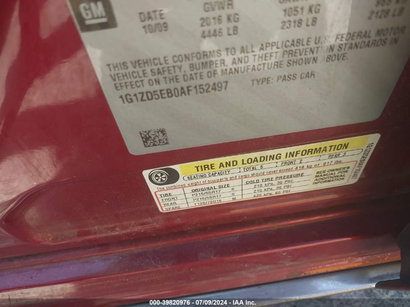 2010 Chevrolet Malibu Lt VIN: 1G1ZD5EB0AF152497 Lot: 39820976