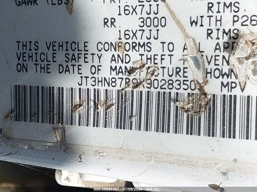 1999 Toyota 4Runner Limited V6 VIN: JT3HN87R9X9028350 Lot: 39821067