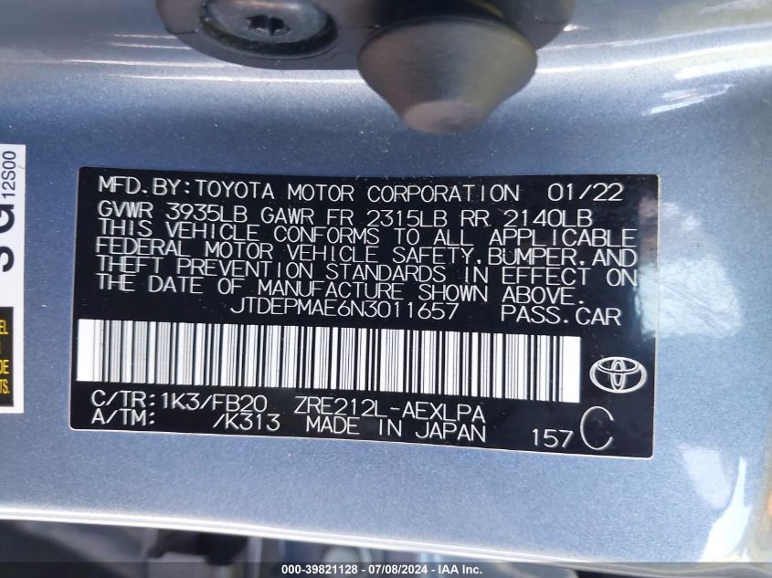 2022 TOYOTA COROLLA LE - JTDEPMAE6N3011657