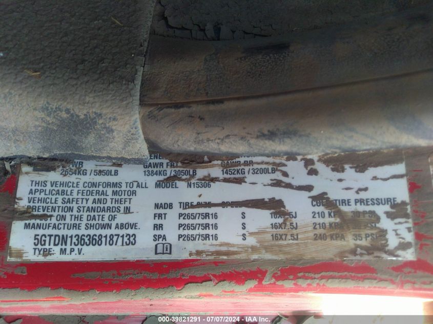 2006 Hummer H3 Suv VIN: 5GTDN136368187133 Lot: 39821291