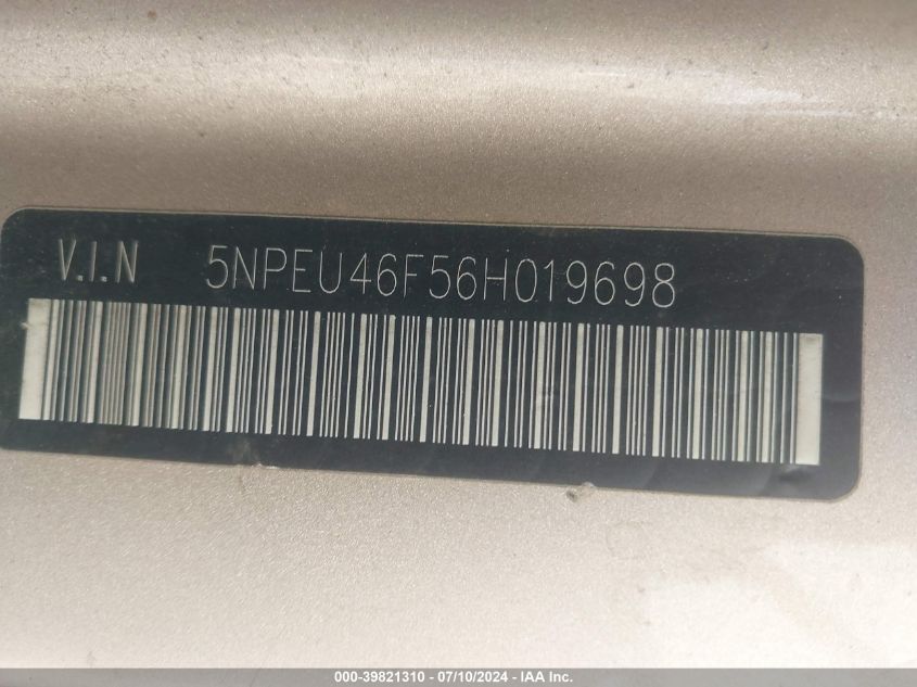 2006 Hyundai Sonata Gls V6/Lx V6 VIN: 5NPEU46F56H019698 Lot: 39821310