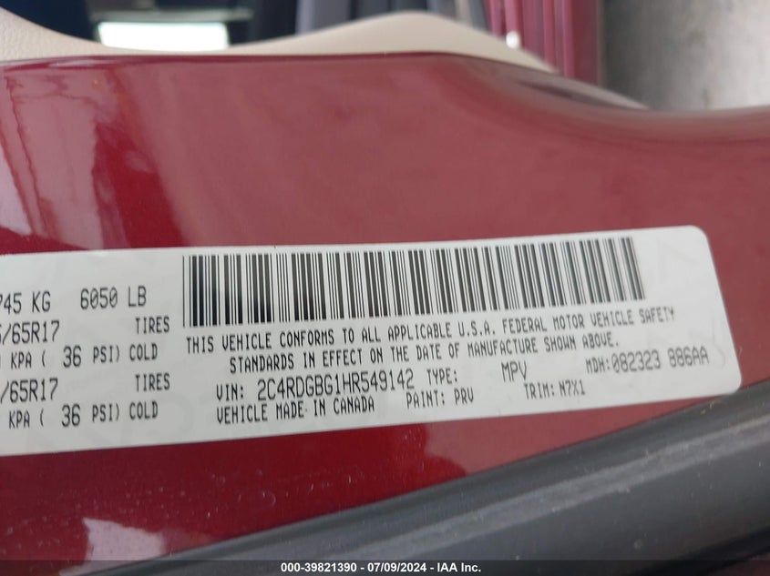 2017 DODGE GRAND CARAVAN SE PLUS - 2C4RDGBG1HR549142