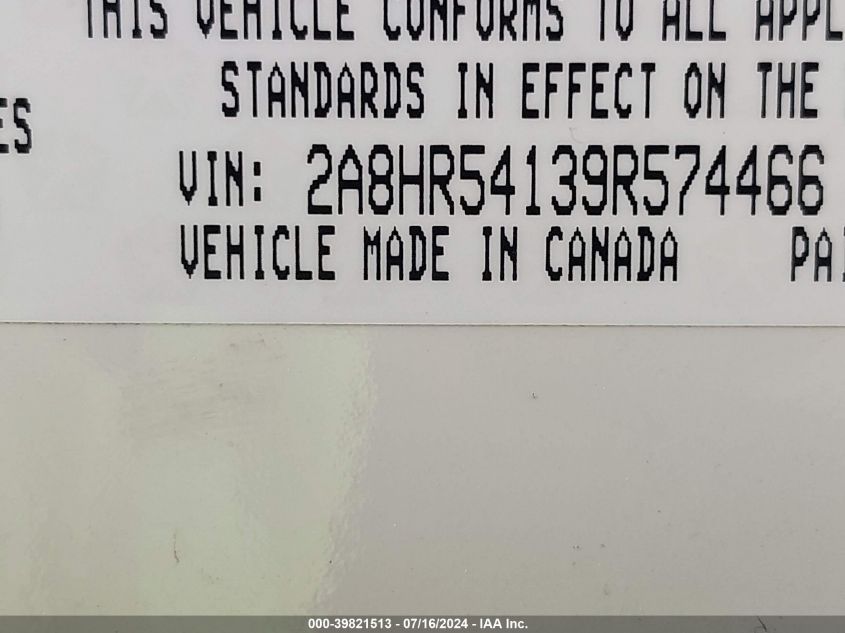 2009 Chrysler Town & Country Touring VIN: 2A8HR54139R574466 Lot: 39821513