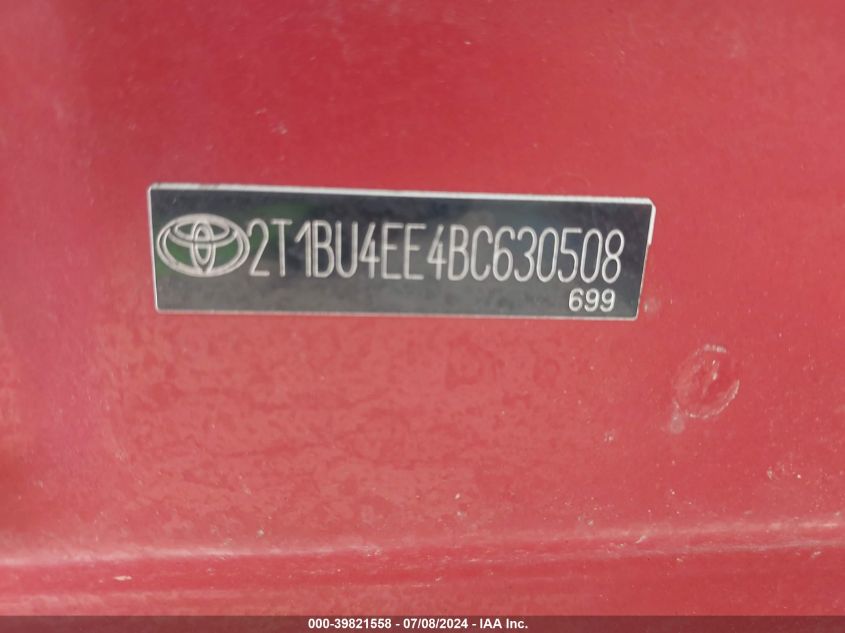 2011 Toyota Corolla Le VIN: 2T1BU4EE4BC630508 Lot: 39821558