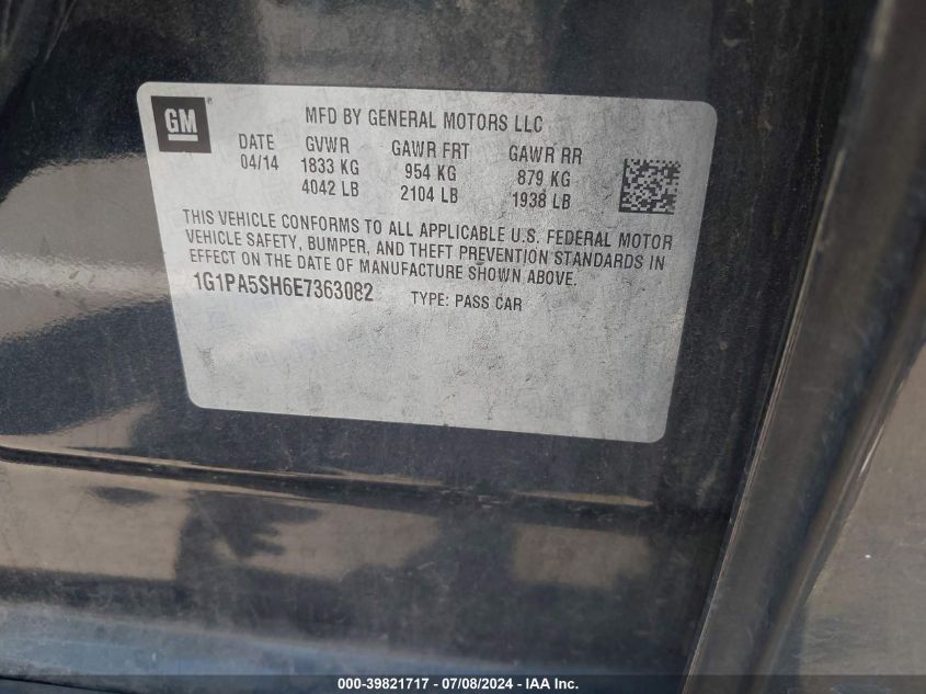 2014 Chevrolet Cruze Ls Auto VIN: 1G1PA5SH6E7363082 Lot: 39821717