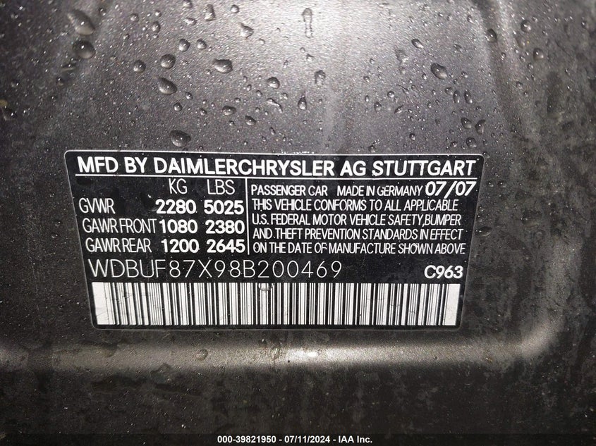 2008 Mercedes-Benz E 350 4Matic VIN: WDBUF87X98B200469 Lot: 39821950