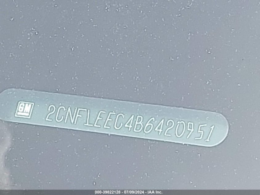 2011 Chevrolet Equinox VIN: 2CNFLEEC4B6420951 Lot: 39822128