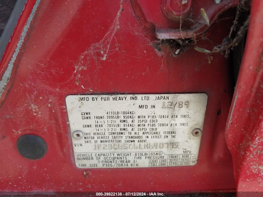 1990 Subaru Legacy Ls Special VIN: JF2BC65C6LH640775 Lot: 39822138