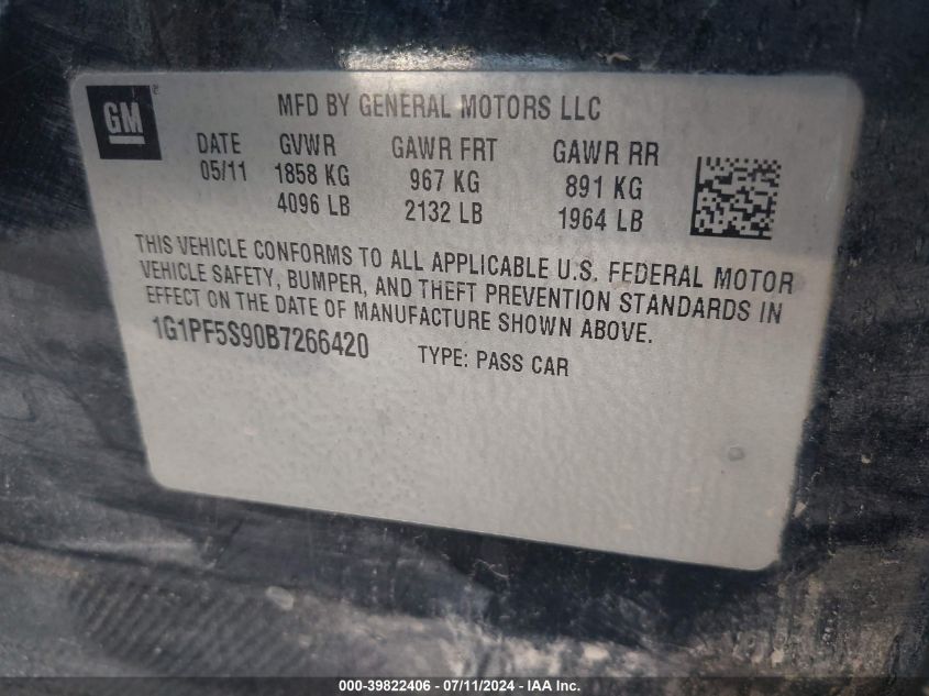 2011 Chevrolet Cruze 1Lt VIN: 1G1PF5S90B7266420 Lot: 39822406