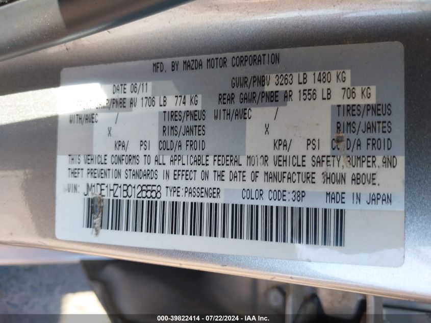 2011 Mazda Mazda2 Touring VIN: JM1DE1HZ1B0126558 Lot: 39822414