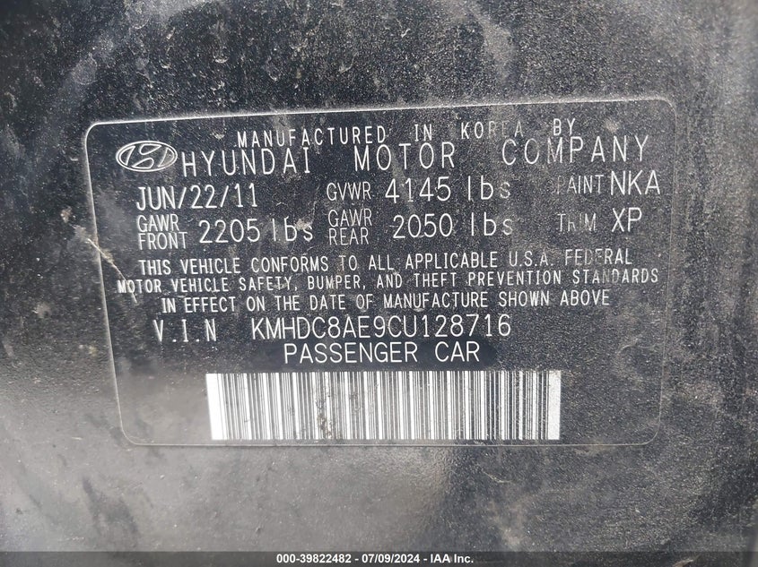 2012 Hyundai Elantra Touring Se VIN: KMHDC8AE9CU128716 Lot: 39822482